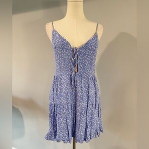 Garage Light Blue & White Tie Front Mini Dress – Size Medium, Boho Y2K Style